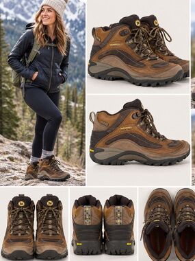 Merrell Waterproof Hiking Boots Women’s Size 6 Brown Leather Suede Vibram J16038